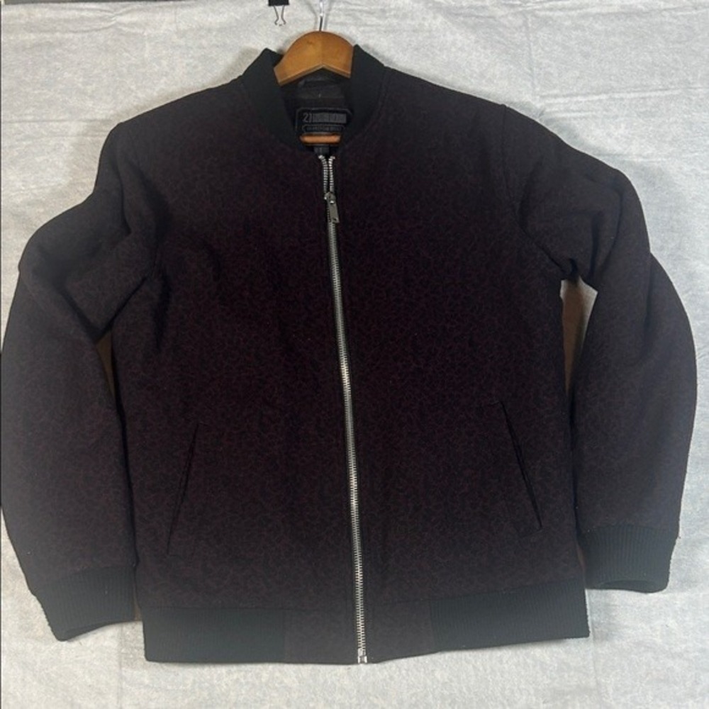21 Men Wool blend Bomber Jacket Pattern Zip Front‎ Size M